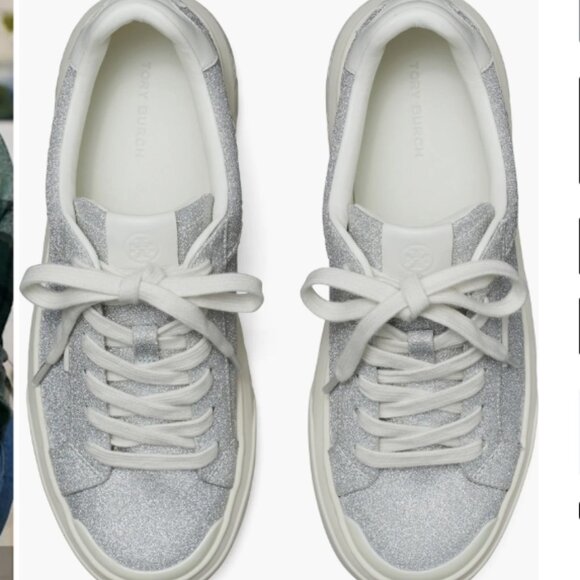NEW TORY BURCH Leather Ladybug Sneakers For women  silver glitter multi 72529j4 - Picture 5 of 9